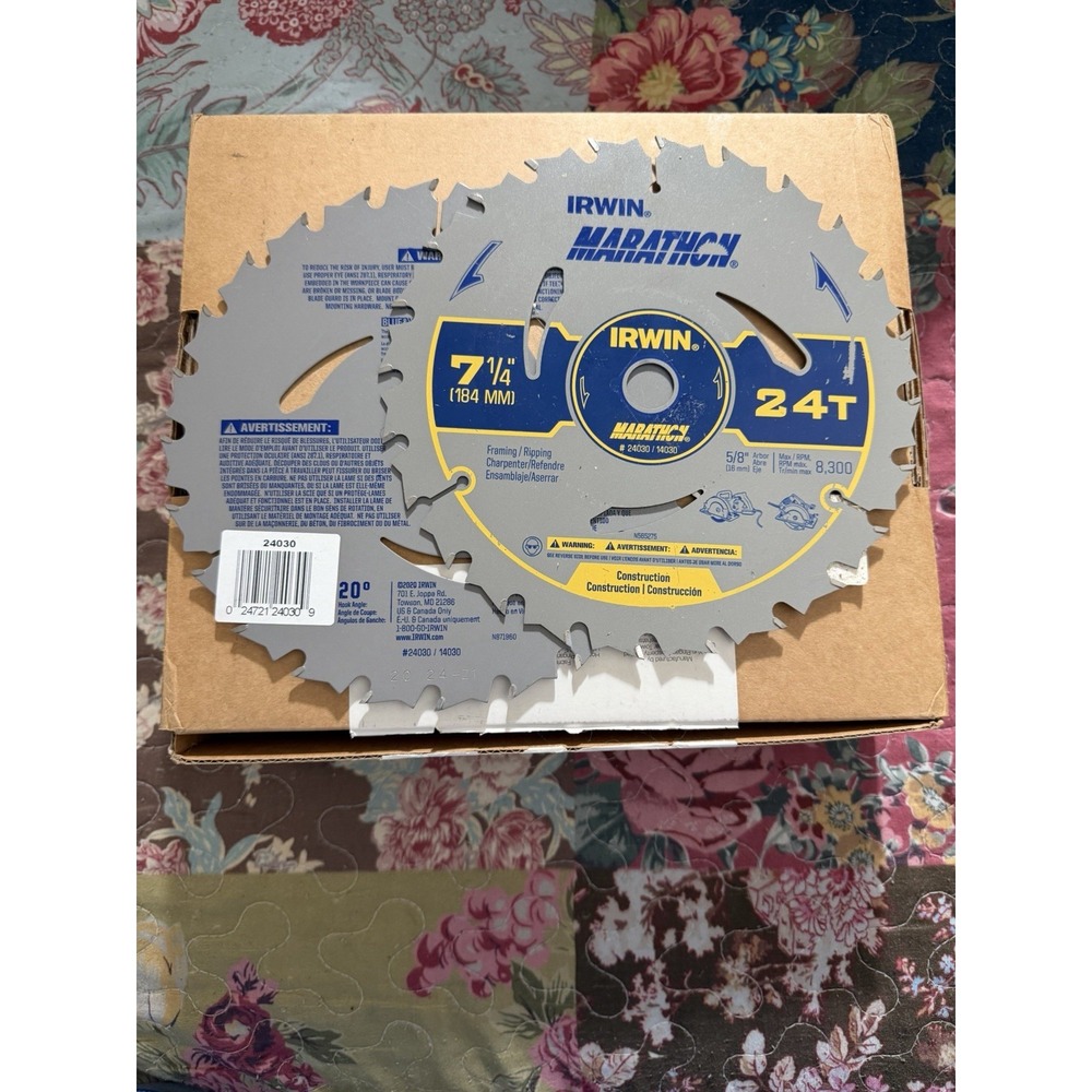 14030 Irwin Marathon Circular Saw Blade 7-1/4 24 Tooth LOT OF 2 Ripping Framing
